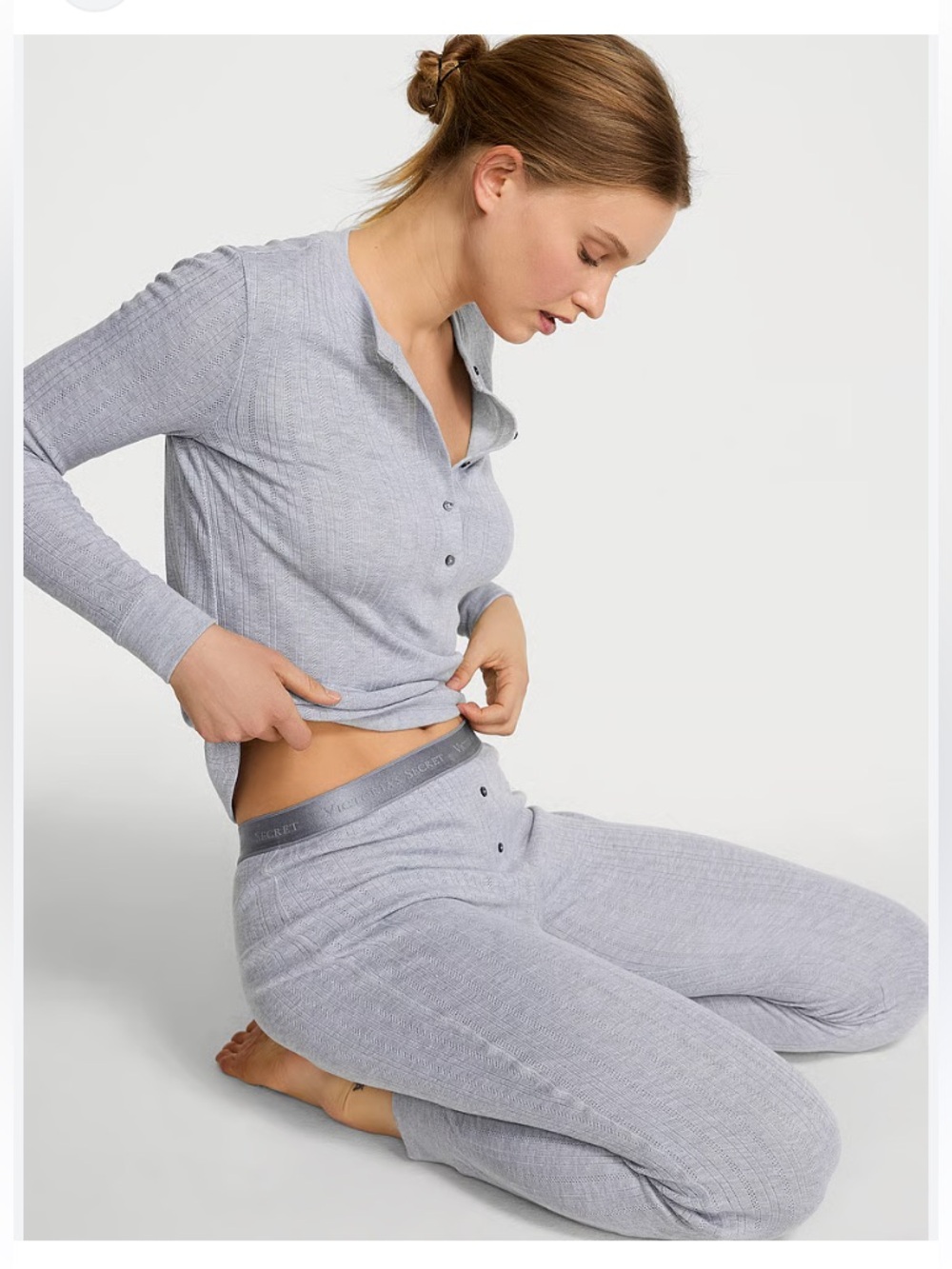 VICTORIA'S SECRET Cozy Pointelle Henley Long Pajama Set